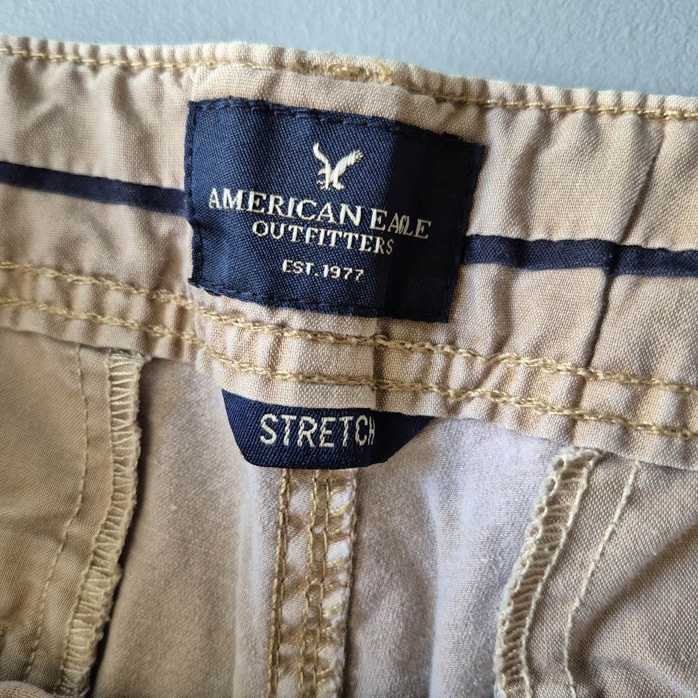 Y2K American Eagle Shorts Womens 12 Khaki Tan Shortie Micro Mini Bootie Preppy - Picture 4 of 9